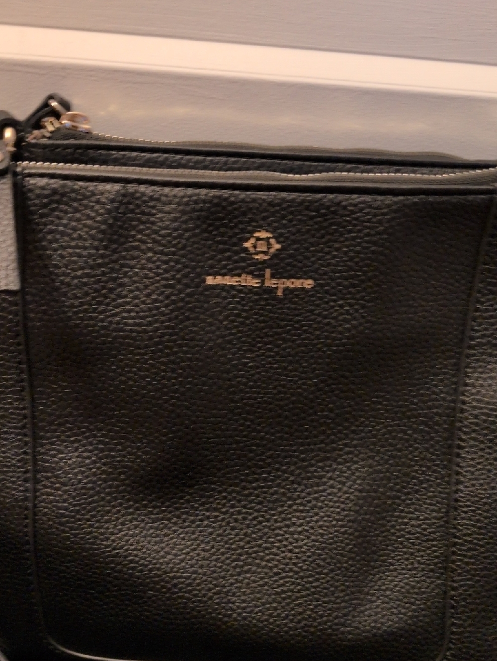 Nanette Lepore Black Pebbled Leather Shoulder Bag with Gold Logo